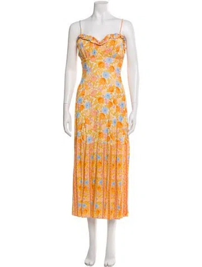 Pre-owned Spell Floral Print Long Dress In Orange
