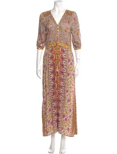 Pre-owned Spell Floral Print Long Dress In Orange