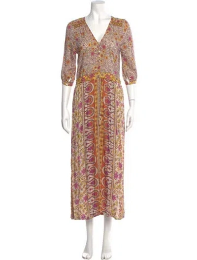 Pre-owned Spell Floral Print Long Dress In Orange