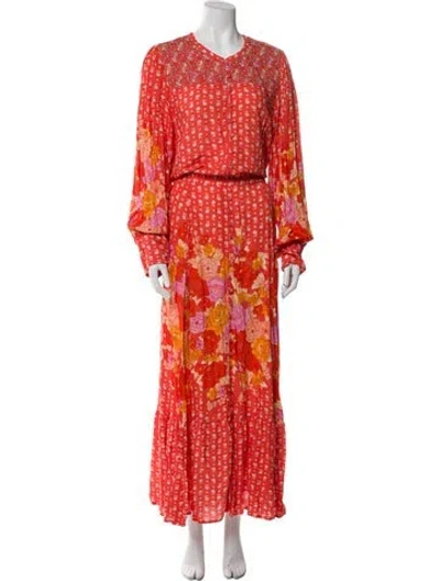 Pre-owned Spell Floral Print Long Dress In Orange