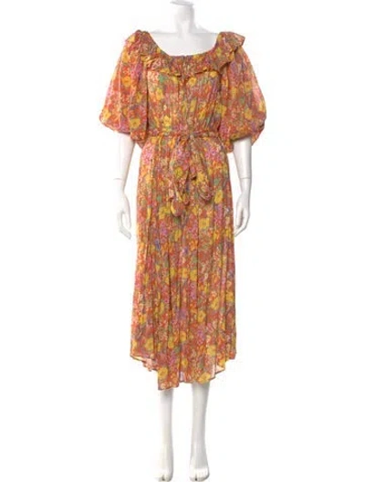 Pre-owned Spell Floral Print Long Dress In Orange