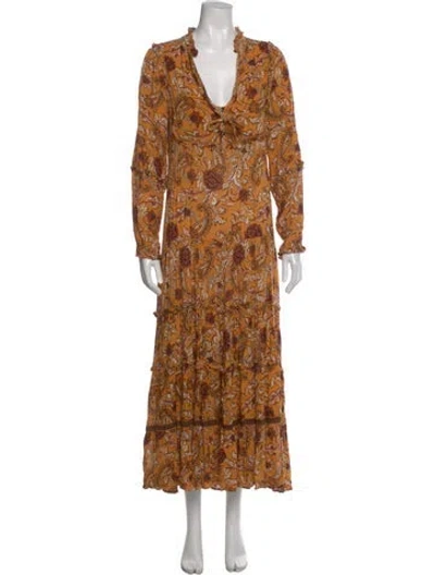 Pre-owned Spell Floral Print Long Dress In Orange