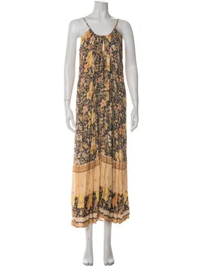 Pre-owned Spell Floral Print Long Dress In Orange