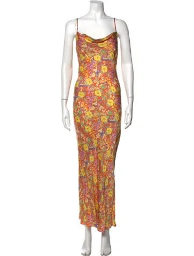 Pre-owned Spell Floral Print Long Dress In Orange