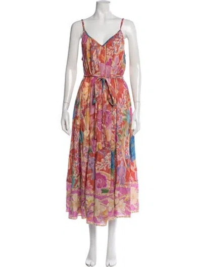 Pre-owned Spell Floral Print Long Dress In Orange/pink