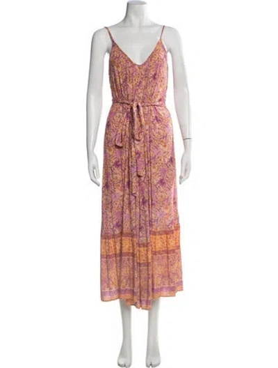 Pre-owned Spell Floral Print Long Dress In Orange/pink