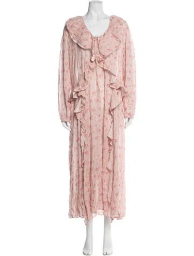 Pre-owned Spell Floral Print Long Dress In Pink