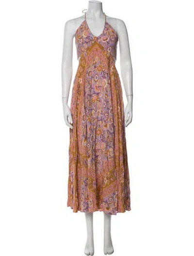 Pre-owned Spell Floral Print Long Dress In Purple