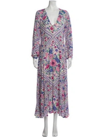 Pre-owned Spell Floral Print Long Dress In Purple
