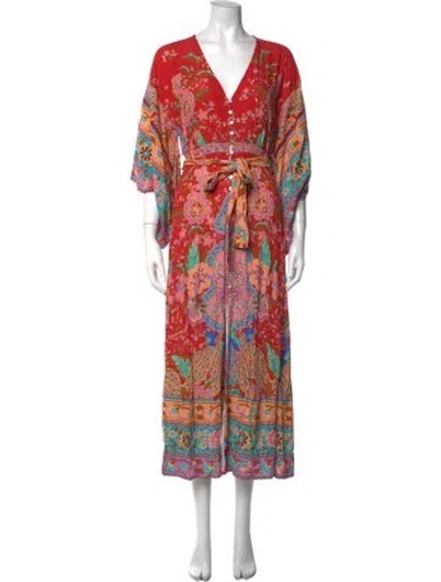 Pre-owned Spell Floral Print Long Dress In Red