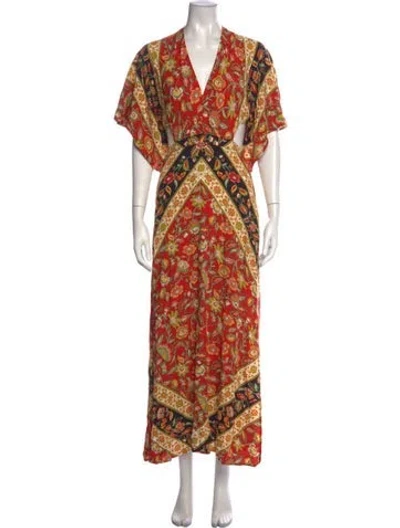 Pre-owned Spell Floral Print Long Dress In Red