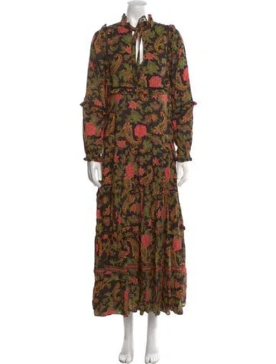 Pre-owned Spell Floral Print Long Dress W/ Tags In Black