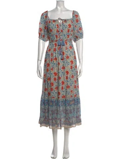 Pre-owned Spell Floral Print Long Dress W/ Tags In Blue