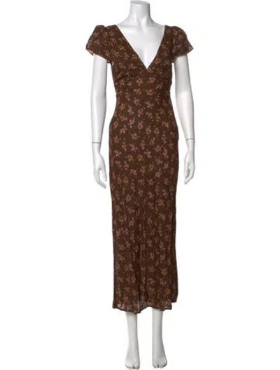 Pre-owned Spell Floral Print Long Dress W/ Tags In Brown