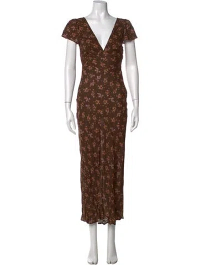 Pre-owned Spell Floral Print Long Dress W/ Tags In Brown