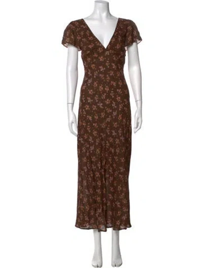 Pre-owned Spell Floral Print Long Dress W/ Tags In Brown