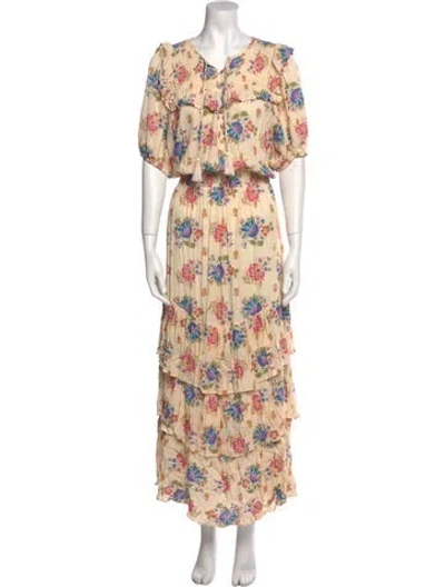 Pre-owned Spell Floral Print Long Dress W/ Tags In Neutral