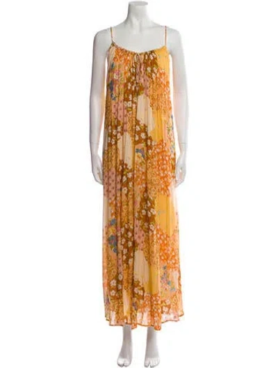 Pre-owned Spell Floral Print Long Dress W/ Tags In Orange