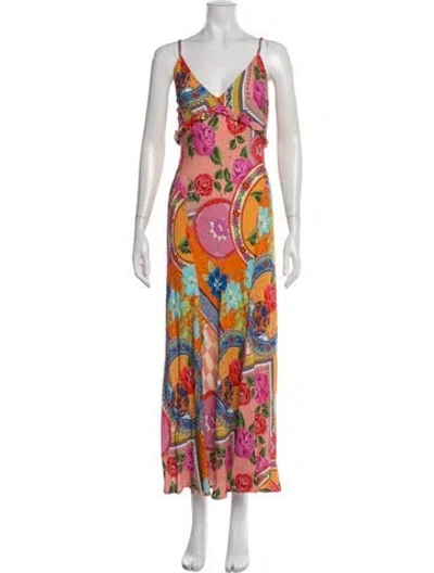 Pre-owned Spell Floral Print Long Dress W/ Tags In Orange