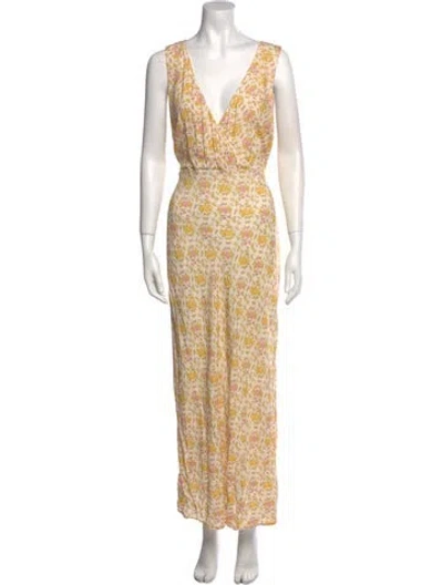 Pre-owned Spell Floral Print Long Dress W/ Tags In Yellow