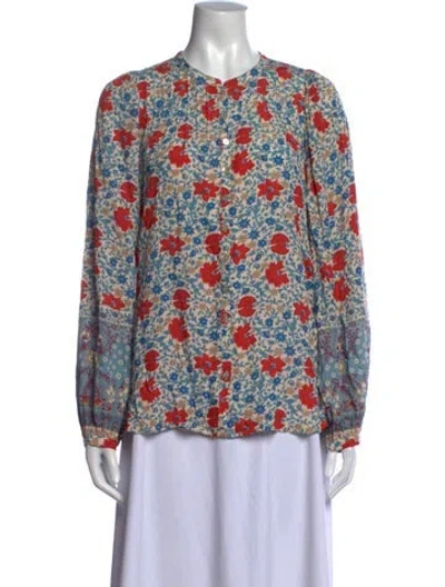 Pre-owned Spell Floral Print Long Sleeve Blouse In Blue