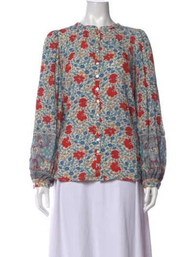 Pre-owned Spell Floral Print Long Sleeve Blouse In Blue