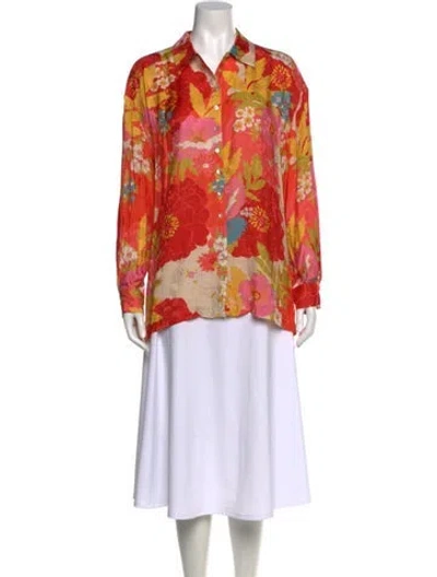 Pre-owned Spell Floral Print Long Sleeve Button-up Top In Orange