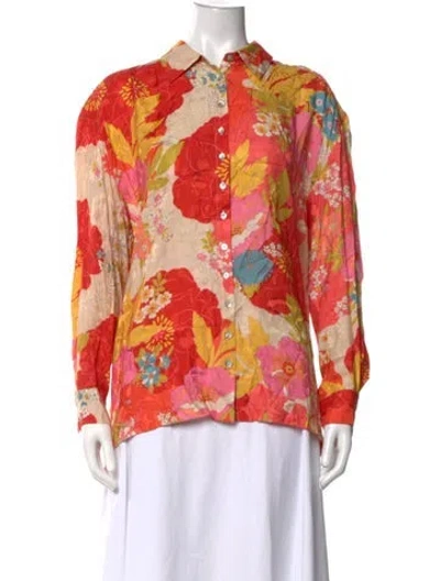 Pre-owned Spell Floral Print Long Sleeve Button-up Top In Orange