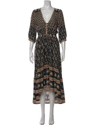 Pre-owned Spell Floral Print Midi Length Dress In Black