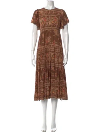 Pre-owned Spell Floral Print Midi Length Dress In Brown