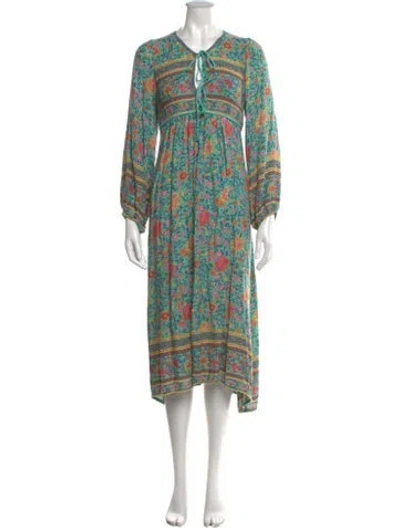 Pre-owned Spell Floral Print Midi Length Dress In Green