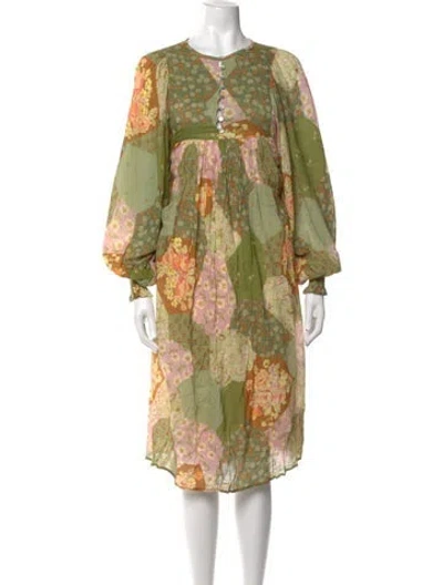 Pre-owned Spell Floral Print Midi Length Dress In Green