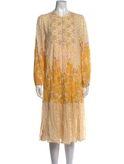 Pre-owned Spell Floral Print Midi Length Dress In Neutral