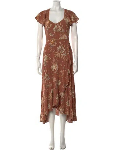 Pre-owned Spell Floral Print Midi Length Dress In Neutral