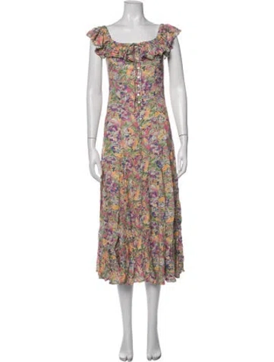 Pre-owned Spell Floral Print Midi Length Dress In Neutrals