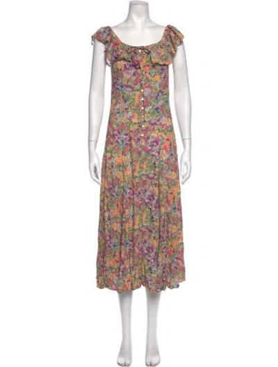 Pre-owned Spell Floral Print Midi Length Dress In Neutrals