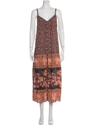 Pre-owned Spell Floral Print Midi Length Dress In Orange/pink