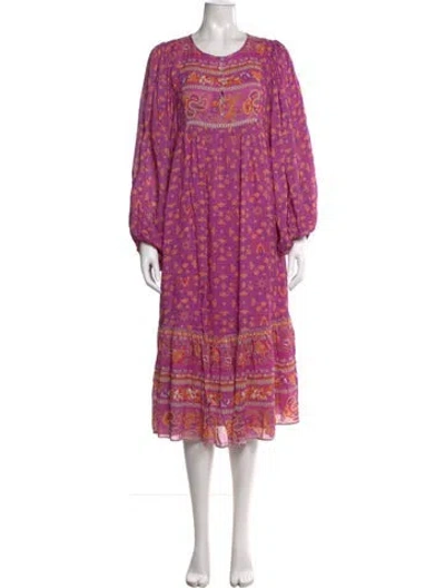 Pre-owned Spell Floral Print Midi Length Dress In Purple