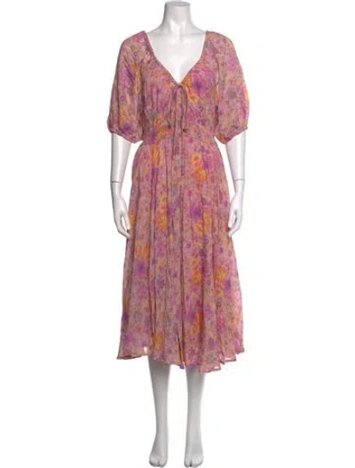Pre-owned Spell Floral Print Midi Length Dress In Purple