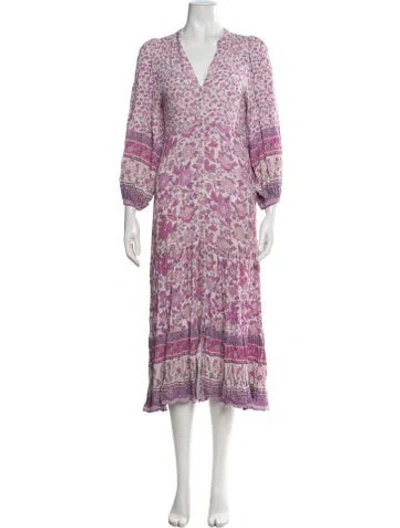 Pre-owned Spell Floral Print Midi Length Dress In Purple