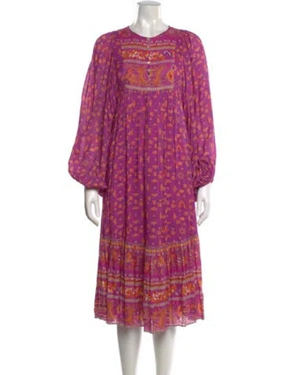 Pre-owned Spell Floral Print Midi Length Dress In Purple