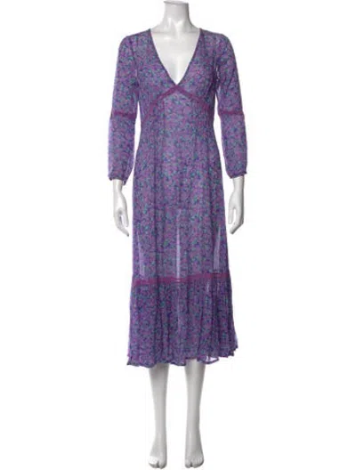 Pre-owned Spell Floral Print Midi Length Dress In Purple