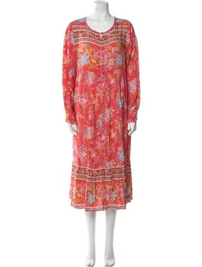 Pre-owned Spell Floral Print Midi Length Dress In Red
