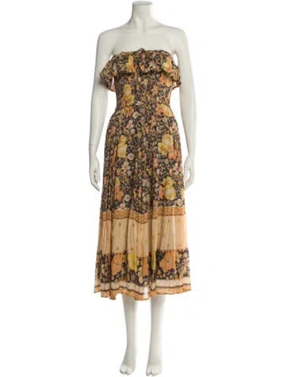 Pre-owned Spell Floral Print Midi Length Dress W/ Tags In Orange