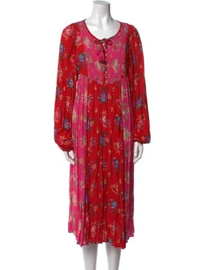 Pre-owned Spell Floral Print Midi Length Dress W/ Tags In Red