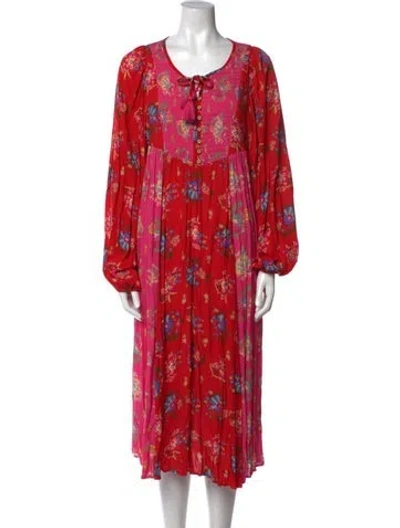 Pre-owned Spell Floral Print Midi Length Dress W/ Tags In Red