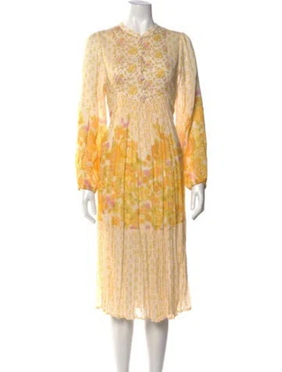 Pre-owned Spell Floral Print Midi Length Dress In Yellow