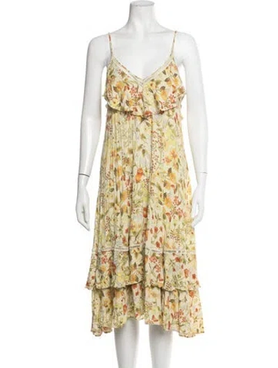 Pre-owned Spell Floral Print Midi Length Dress In Yellow