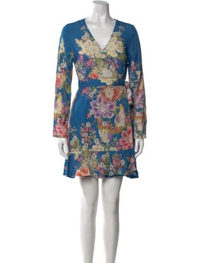 Pre-owned Spell Floral Print Mini Dress In Blue