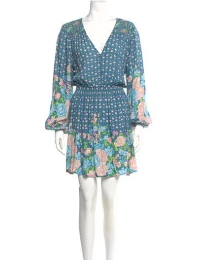 Pre-owned Spell Floral Print Mini Dress In Blue